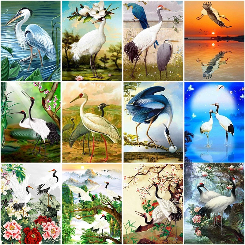 

DIY 5D Diamond Painting Red-crowned Crane Cross Stitch Landscape Full Round Mosaic Diamond Embroidery Rhinestones Picture Decor