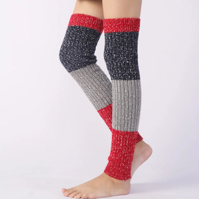 Sparsil Women Winter Cashmere Stripe Stockings Leg Warmer Thicken Lengthen Knitting Kneepad Long Socks Warm Boot Cuffs Long Sock