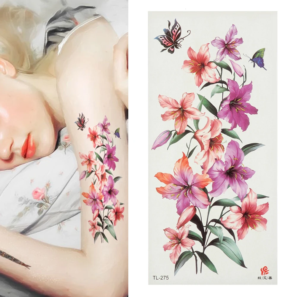 Временная наклейка на татуировку 24 стиля 19 см х 9 тело полный цветок рука нога