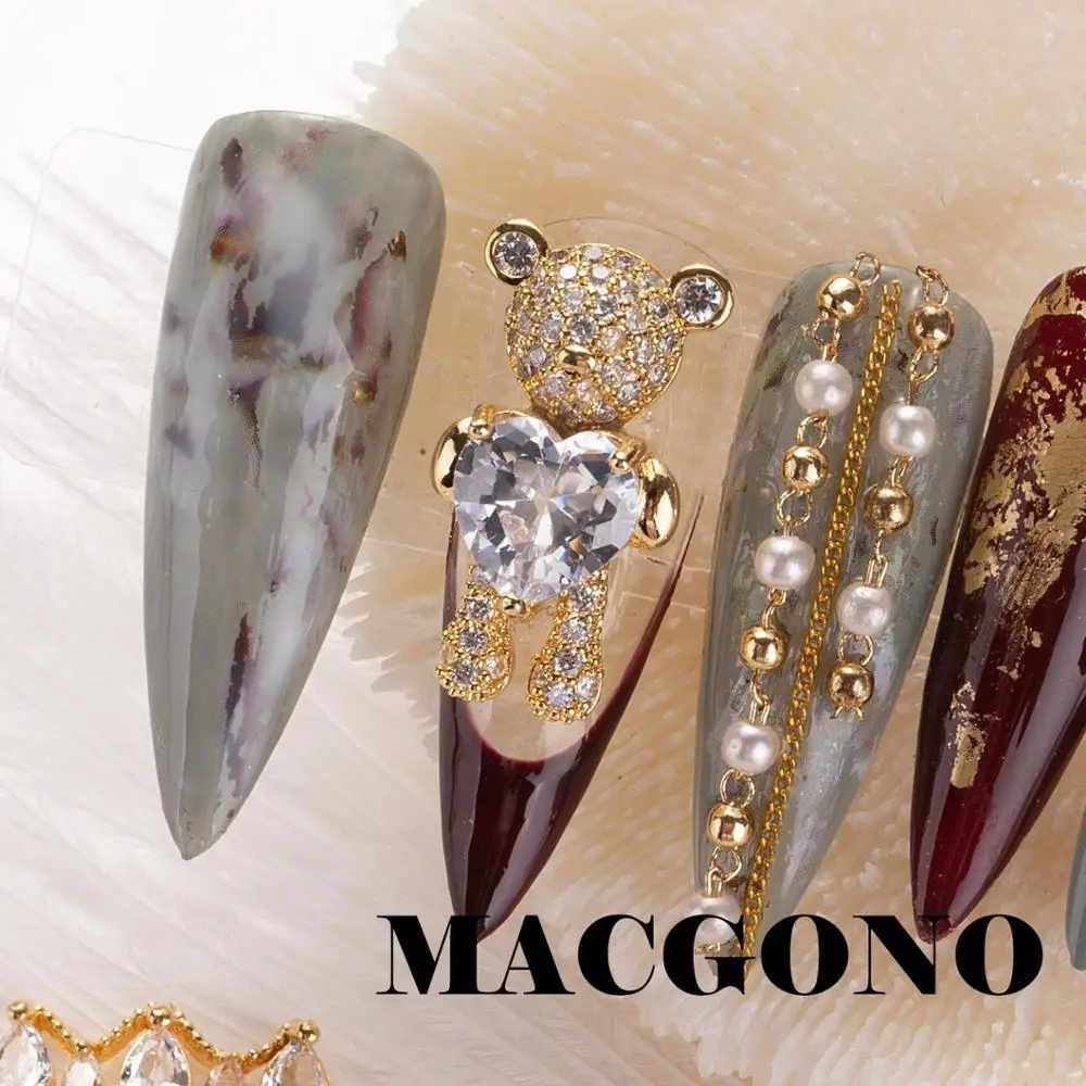 2 предмета блестящее циркониевое с медведем сплав 3D украшение для ногтей принтом