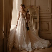 fivsole dubai wedding dress princess long sleeves bridal gown v neck full appliques lace ruffles vestido feminino 2021 plus size