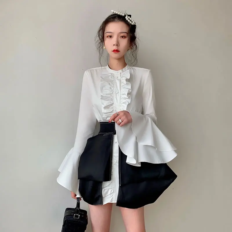 

Retro Three-dimensional Lotus Leaf Blouse Fashion New Women Full Sleeve Ruffle 2022 Summer Goddess Fan Casual C815