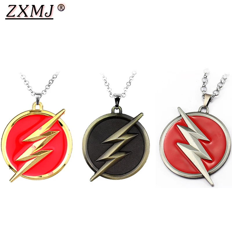 

ZXMJ The Flash Lightning Logo Necklaces Pendant Superhero America Comics Red Golden Lightning For Women Car Souvenirs Gift