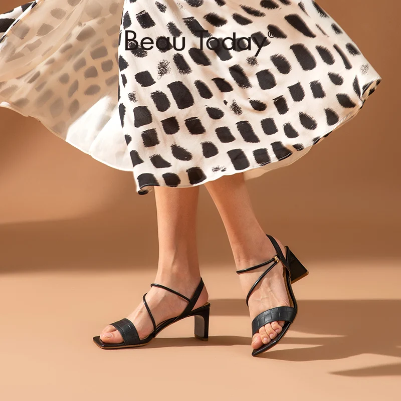 Босоножки BeauToday женские из натуральной коровьей кожи узкие ремешки с квадратным