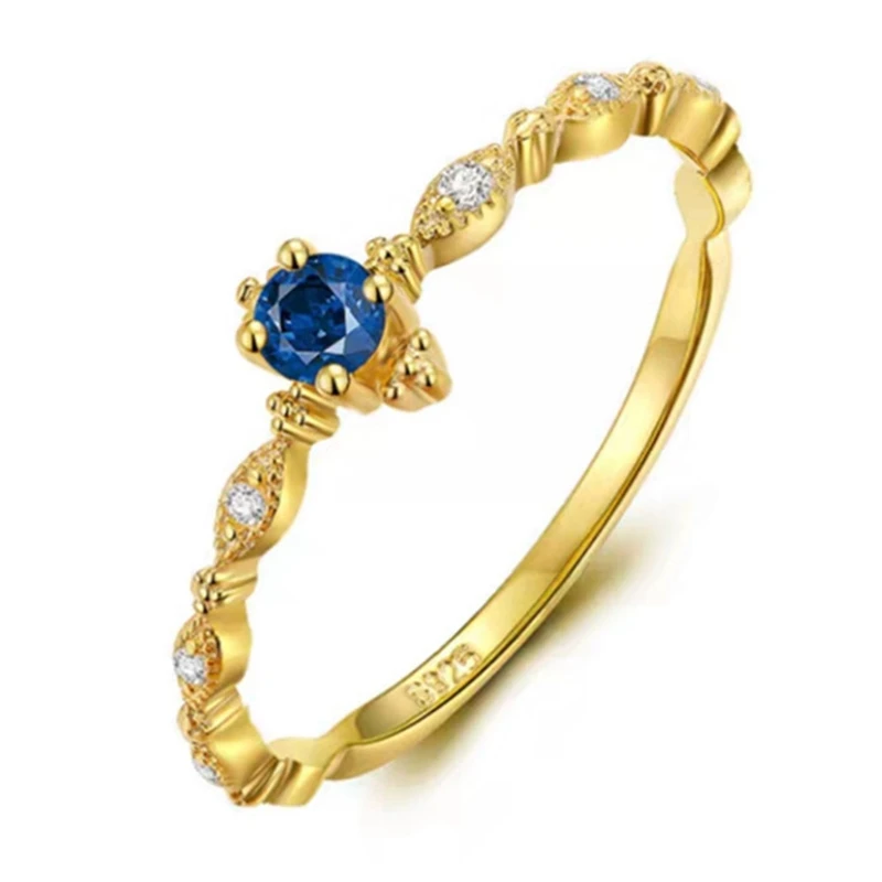 Classic Four Claw Cubic Zirconia Gold Color Ring Simple Blue Zircon Rhinestones For Bridal Women Jewelry Engagement | Украшения и