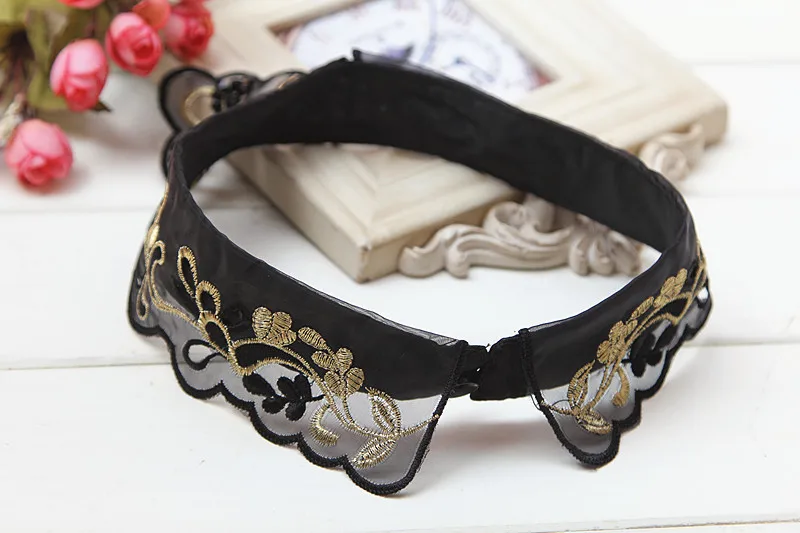 Linbaiway Handmade Beads Shirt Fake Collar Tie Women Embroidery Detachable False Lapel Blouse Top Removable Faux Cols |