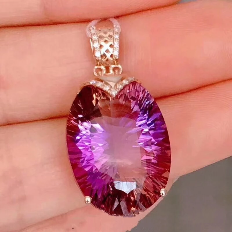 Подвеска для женщин натуральный Аметрин фиолетовый желтый граненый овальный 925