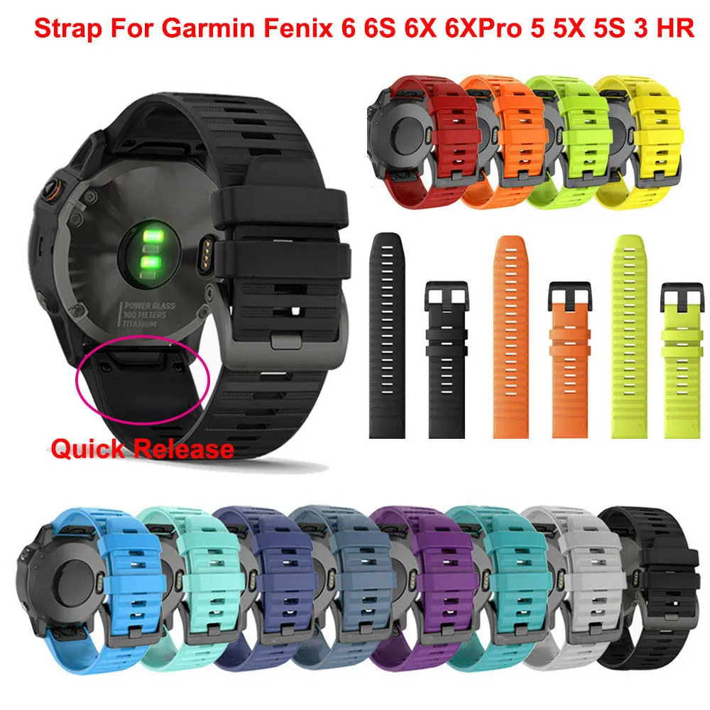 22 26MM Silicone Quick Release Watchband Strap for Garmin Fenix 6X 6 6S 7X 7 5X 5 5S 3HR 935 Smartwatch Easyfit Wrist Band - купить по