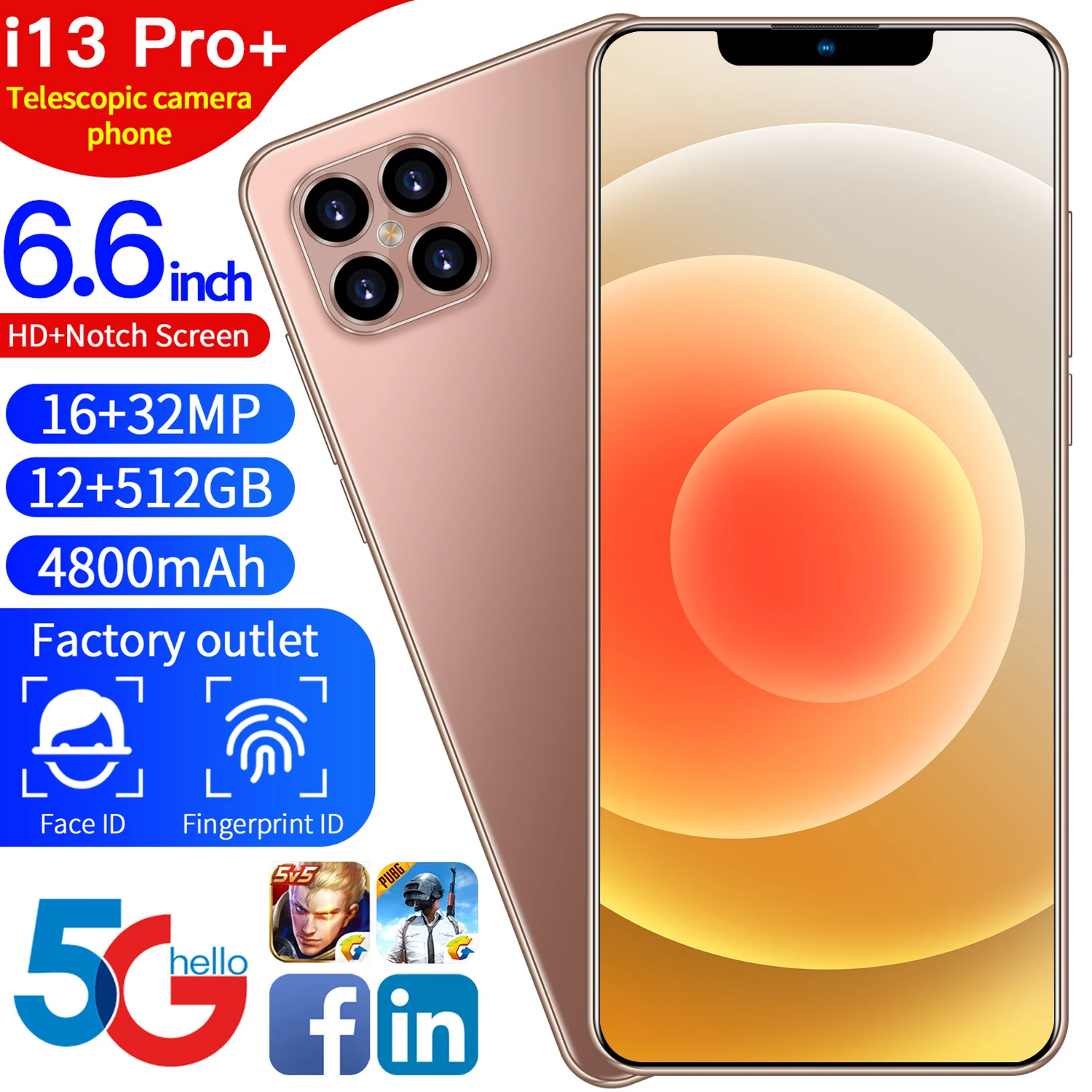 

Global Version New i13 pro+ 6.6inch Smartphones 12+512GB ROM 10 Core 4 Camera Mobile Phone Handset i13 pro game Cell Phone