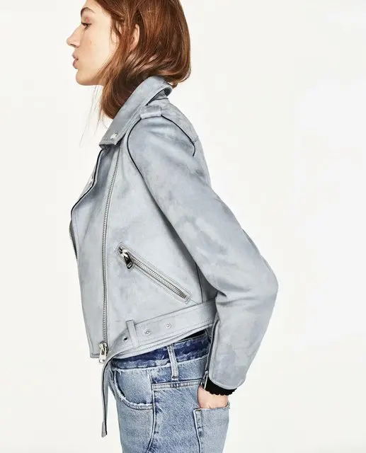 Замшевая женская куртка из искусственной кожи Осень зима 2020|Кожаные куртки| |