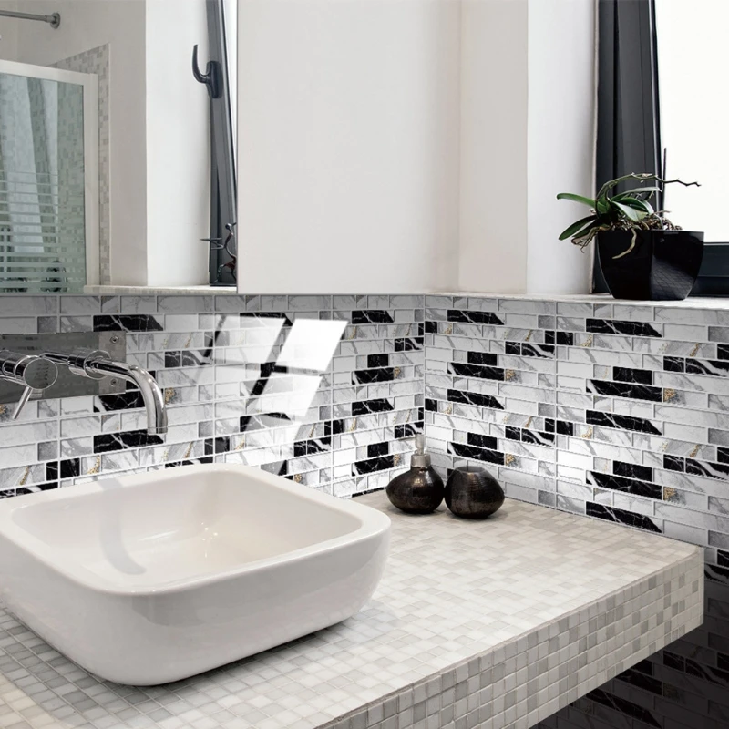 

H051 48 Sheets Self Adhesive Tile Stickers Peel and Stick Backsplash Floor Wall Decals Bathroom Kitchen Decor