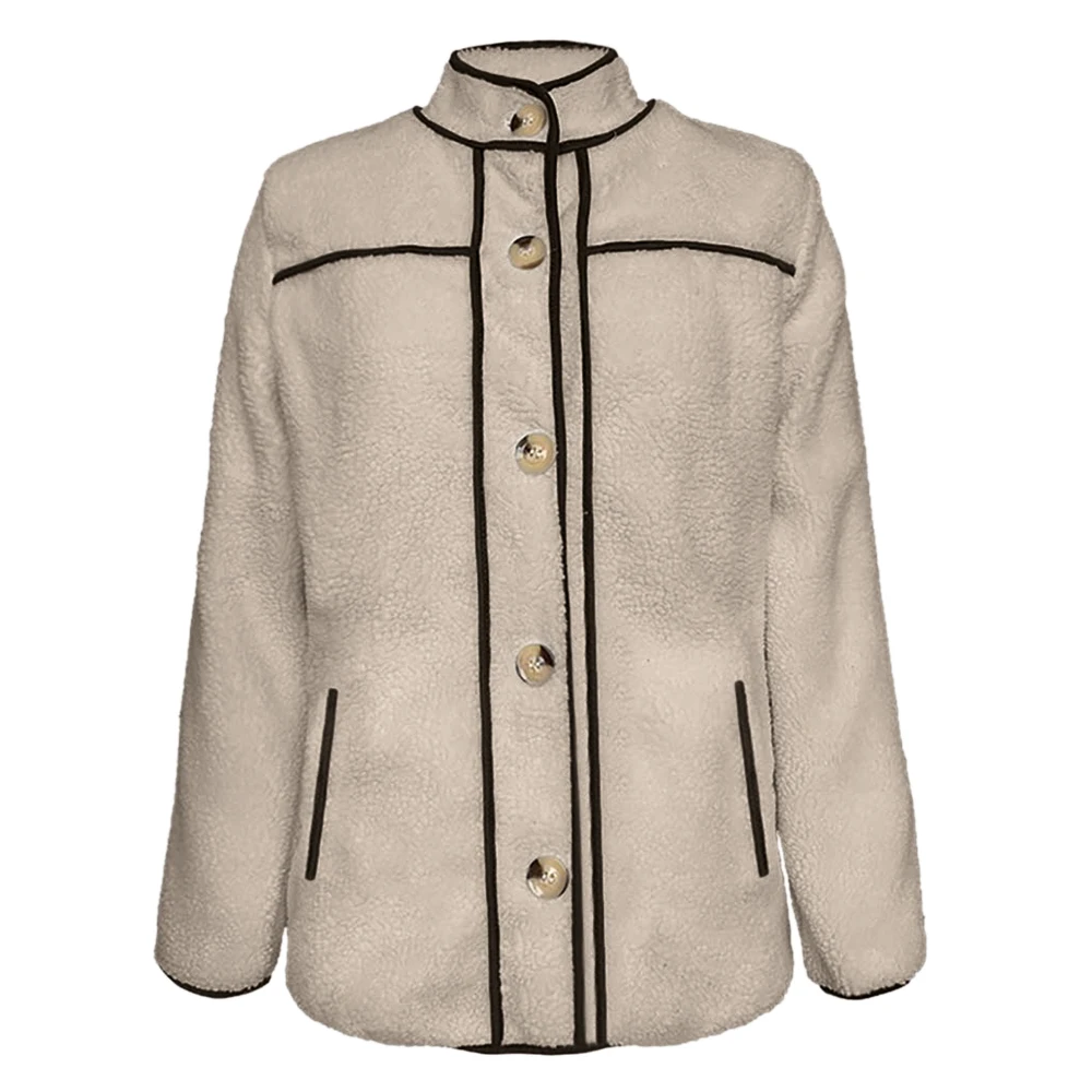

Stand Collar Women Coats Long Sleeve Casual Plush Jacket Pockts Single Breasted Casual Warm Outwear Ladies Clothes