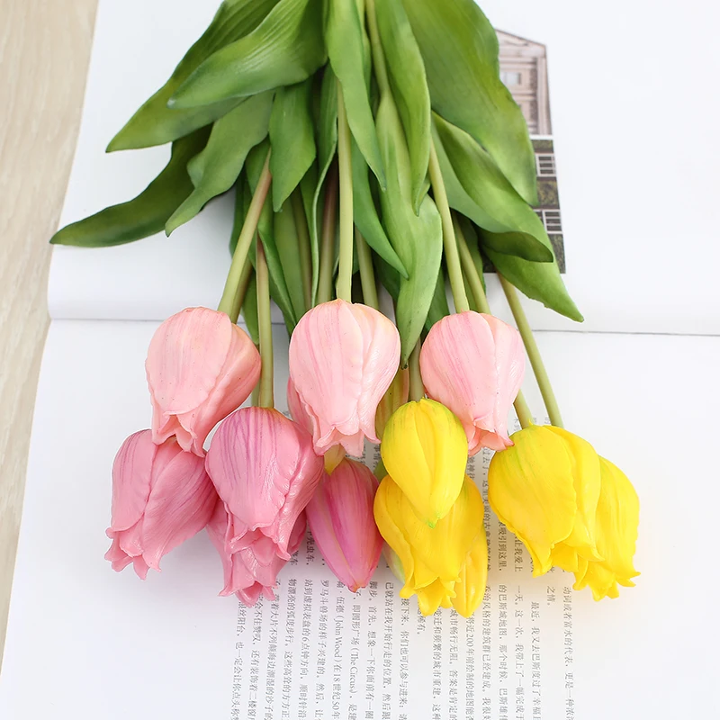 

5pcs/Bouquet New Silicone Tulip Rose Artificial Flower Real Touch Fake Plant For Wedding Decoration Flowers Home Garen Decor