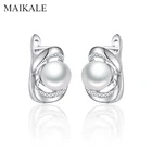 Женские серьги-гвоздики с жемчужинами MAIKALE, круглые серебристые серьги с фианитом геометрической формы, 8 мм, модные ювелирные изделия для подарка девушке