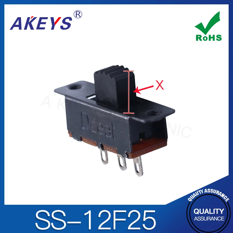10 шт SS-12F25 (1P2T) 3-контактный 2-позиционный вертикальный тумблер БЕЗ ФИКСИРОВАННЫХ ножек и резьбы
