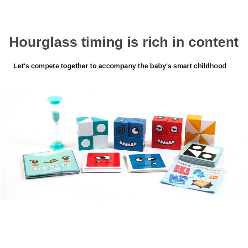 

Montessori Wooden Puzzle Toys Kids Early Education Building Blocks Laugh Cry Face Changing Cube Child Logical Training Levels