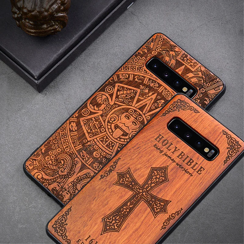 Резной деревянный чехол для Samsung s10 plus противоударный бампер из ТПУ Galaxy с
