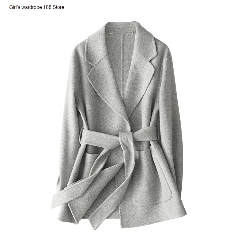 

Anti season double-sided cashmere coat women's short 2020 new herringbone pattern small woolen coat for women's high-end
