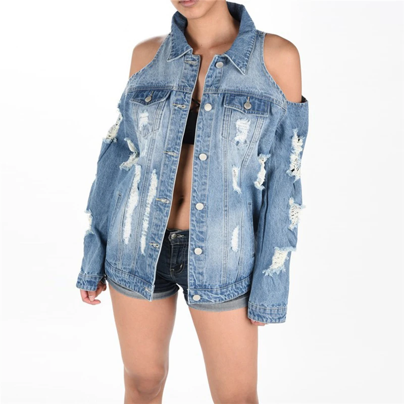 

Denim Jackets Women Streetwear Spring Autumn Coat Fashion Style Female Clothes Long Sleeve Outerwear Ripped Jeans Jacket