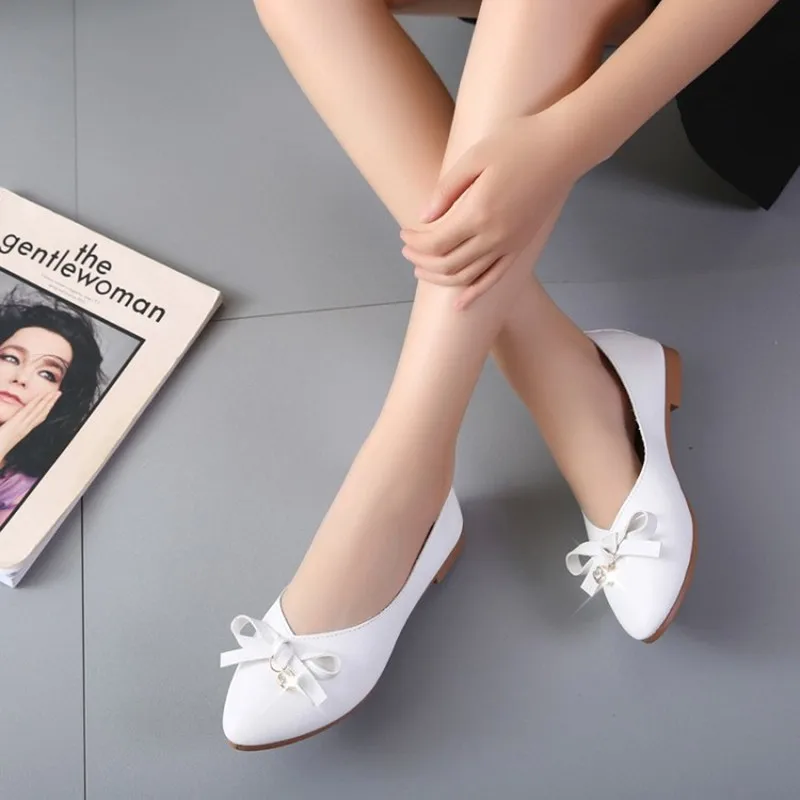 Женские Кожаные Модные Повседневные балетки на плоской платформе с бантиком