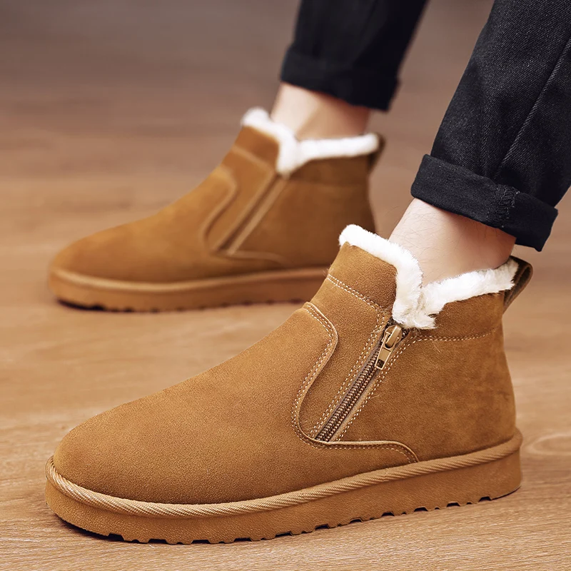 

Off-Bound Winter Men Boots Warm Fur Snow Boots Waterproof Suede Leather Furry Ankle Boots Male Fluff Plush Shoes Outdoor Shoes