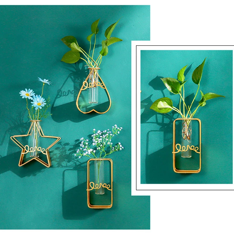 

Wall Hanging Planter Terrarium Glass Creatives Metal Hydroponic Container Wall Planter For Home Office Decor DSS899