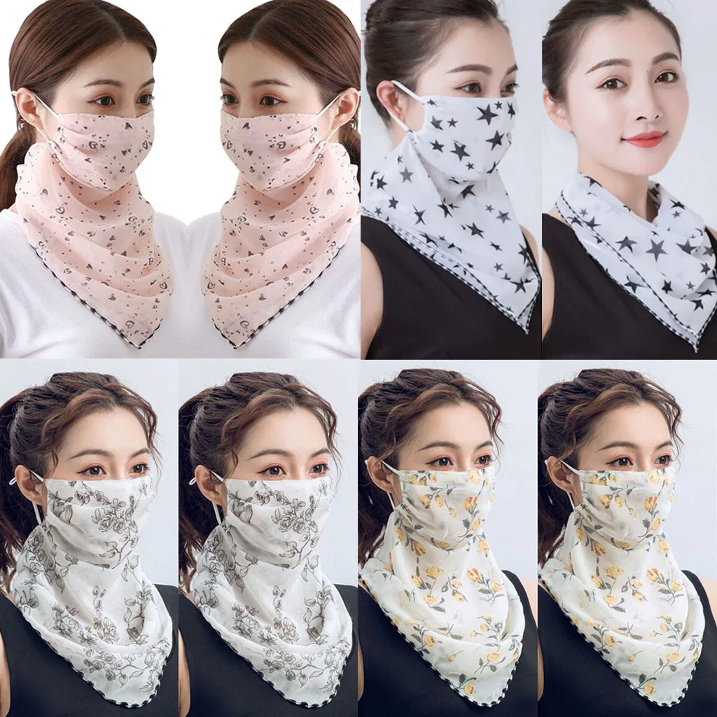 

2pc Woemn Chiffon Cycling Face Cover Women Outdoor Sun Protection Print Scarf Dustproof Neck Scarf Bandana Anti-uv Facemask#p40
