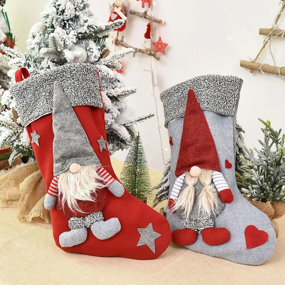 Doll Design Christmas Stocking with Lanyard Flannel New Year Candy Xmas Tree Decoration Wholesale Dropshipping 2021 | Дом и сад