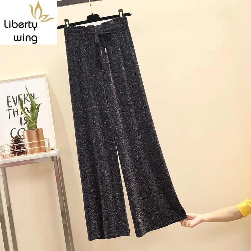 Casual Womens Summer New Glitter Falling Wide Leg Pants High Waist Drawstring Thin Loose Korean Full Length Trousers Plus Size | Женская