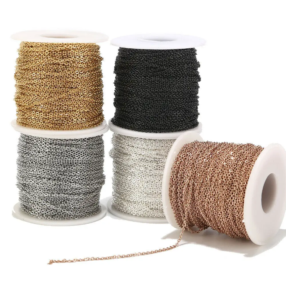 

2 Meters Stainless Steel Gold/Rose Gold/Black Link Chain Necklace Bulk Cable 1/1.5/2mm Width For DIY Jewelry Making Findings