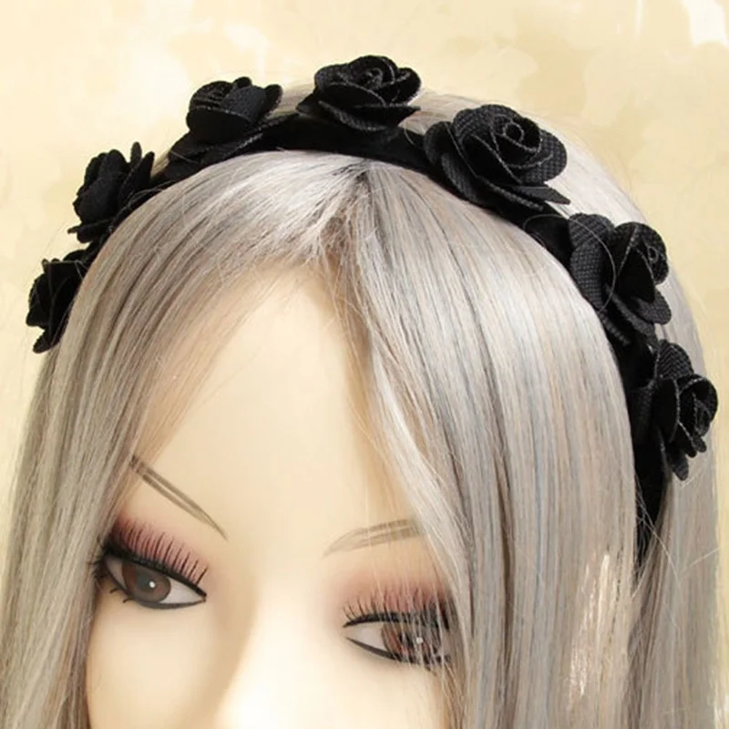 Готический венок ручной работы на Хэллоуин обруч из ткани с черными розами