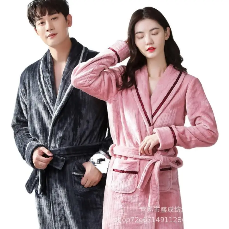 

Couple'S Nightgown New Comfortable Warm Nightgown Autumn Winter Men And Women Couple Thick Style Sleeping Nightwear