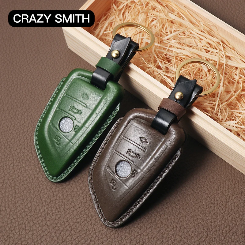 

Crazy Smith Handmade Car Key Case Cover for BMW X1/2/X3/X4/X5/X6/X Vegetable Tanned Leather Mother's Father's Day Gift Red Green