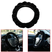36 38cm black warm soft fur fuzzy plush auto car steering wheel decoration cover trim universal for winter non slip dirty proof