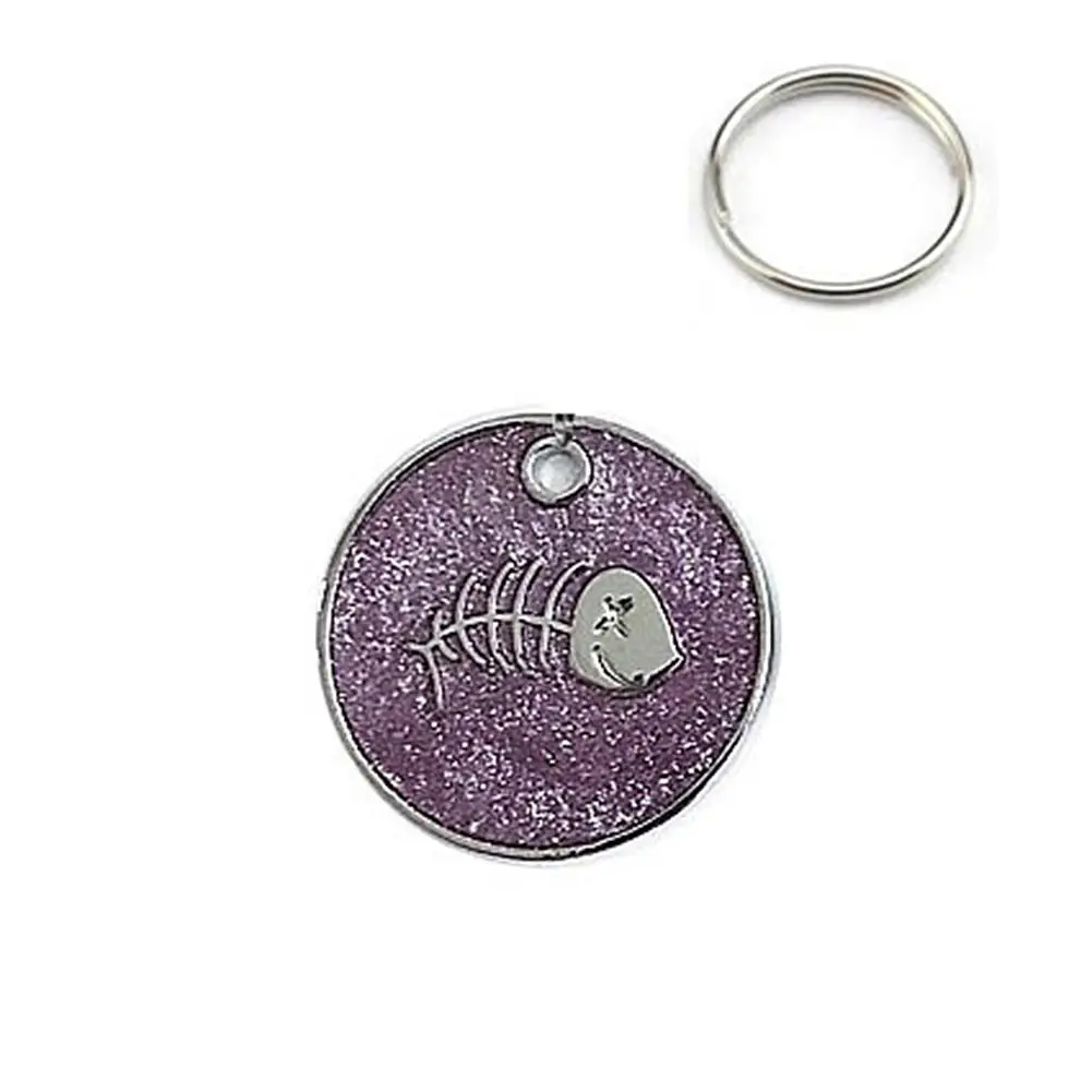 Рыбья кость узор круглая форма кошка ID бирки ошейник для питомца кулон с кольцом