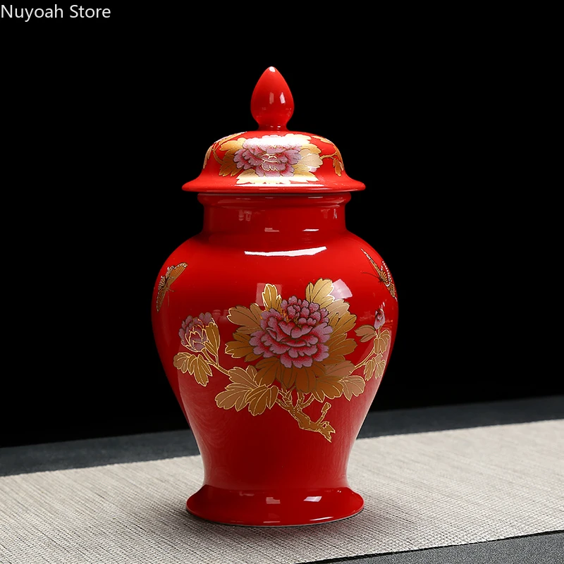 

Retro Ceramic Storage Jar Red General Jar Household Storage Jar Decoration Living Room Decoration Accessories Cereal Dispenser