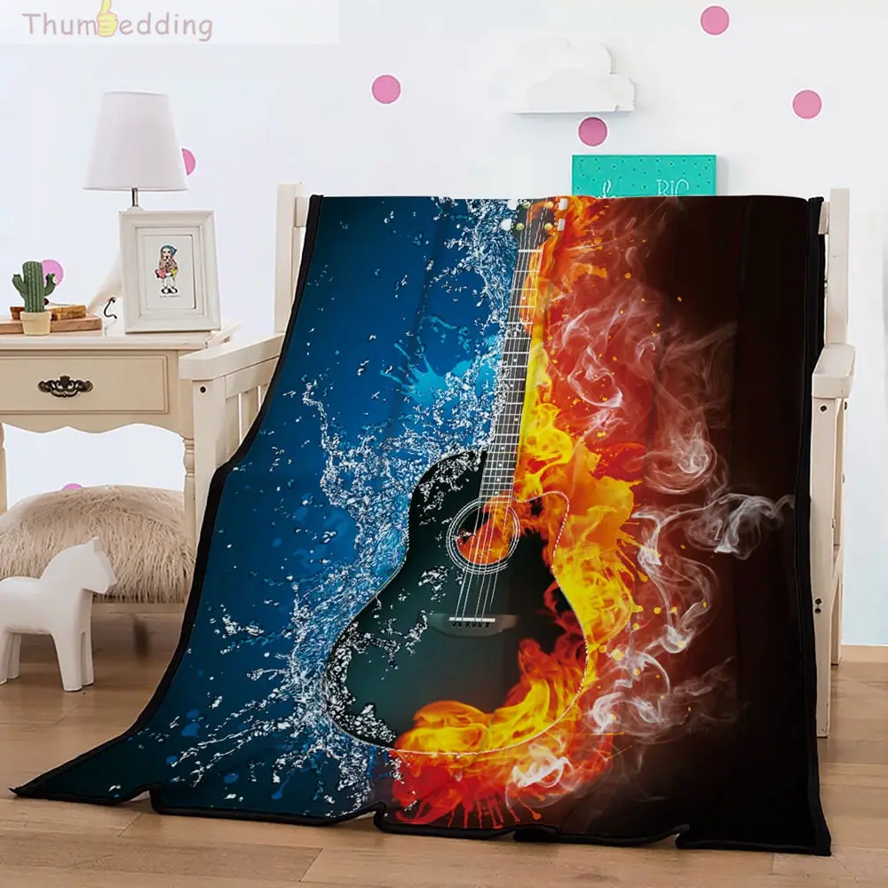 

Thumbedding Guitar Flannel Blankets for 3D Water Firing Sport Black Throw Blanket Comfortable Material Soft Touching Bedspread