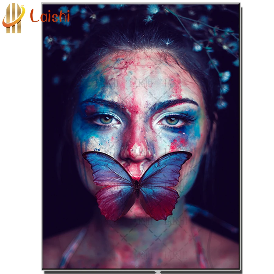 

DIY photo custom Fantasy doodle woman and butterfly diamond mosaic diamond embroidery painting full drills square round decor