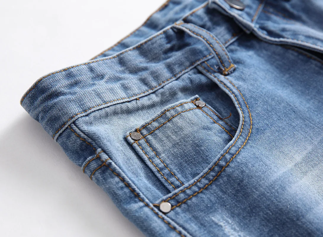 Mens Straight Fit Ripped Jeans Ripped Destroyed Denim Pants Slim Trousers Man Jean Male Famous Designer Brand High Quality Pants