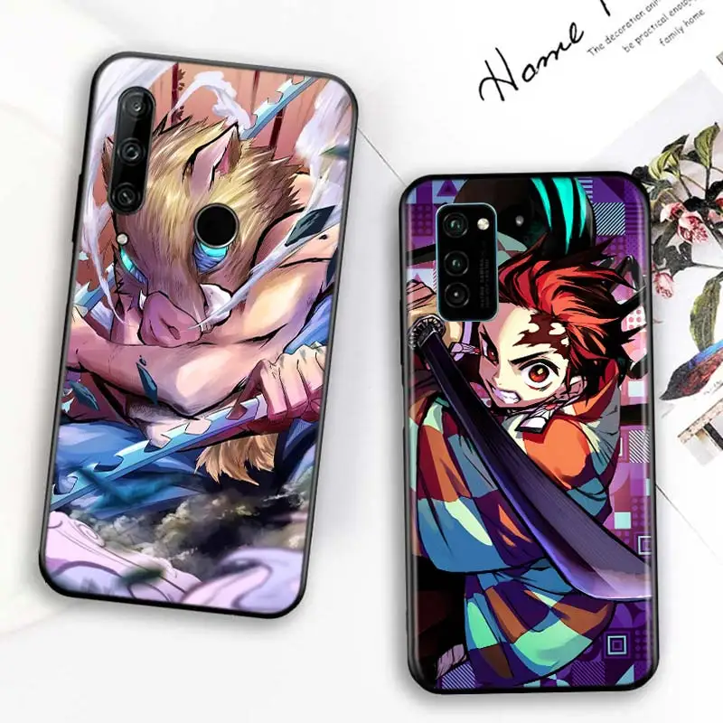 

Bright Black Cover Anime Demon Slayer for Huawei Honor 30 20S 20 10i 9S 9A 9C 9X 8X 10 9 Lite 8A 7C 7A Pro Phone Case