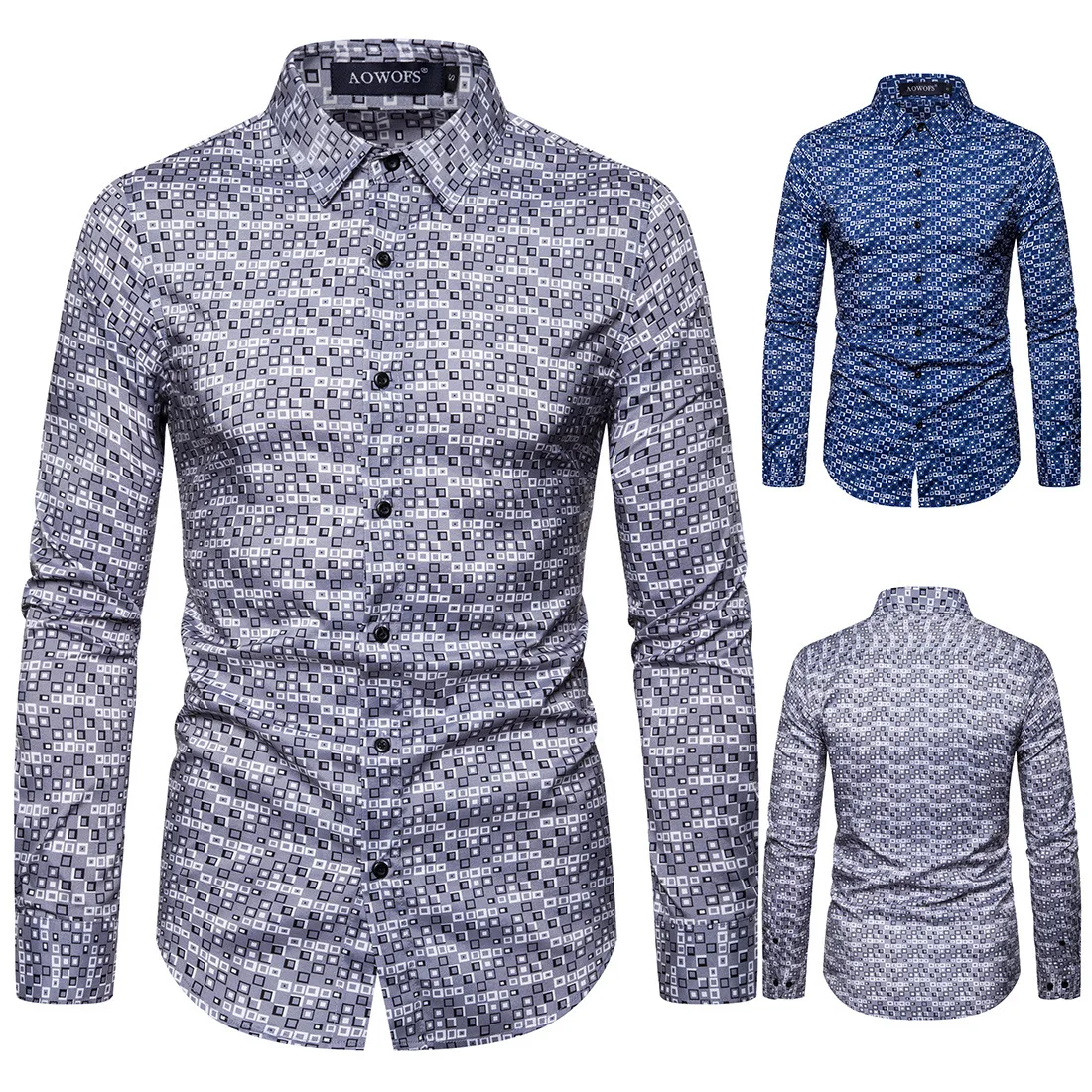 

2021 Spring and Autumn New European Size Men's Digital Polka Dot Print Single Breasted Slim Men's Long Sleeve Shirts