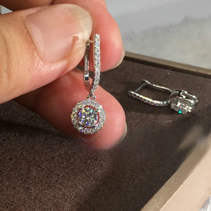 925 стерлингового серебра роскошный капли серьги с кубическим цирконием