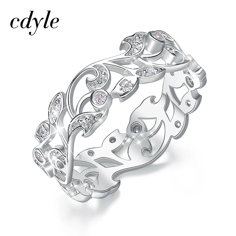 Cdyle, 925 пробы, серебряное кольцо для женщин, полые стразы, для помолвки, простое богемное ювелирное изделие, винтажное, бохо, роскошное, для женщин - Цвет основного камня: 5MM width