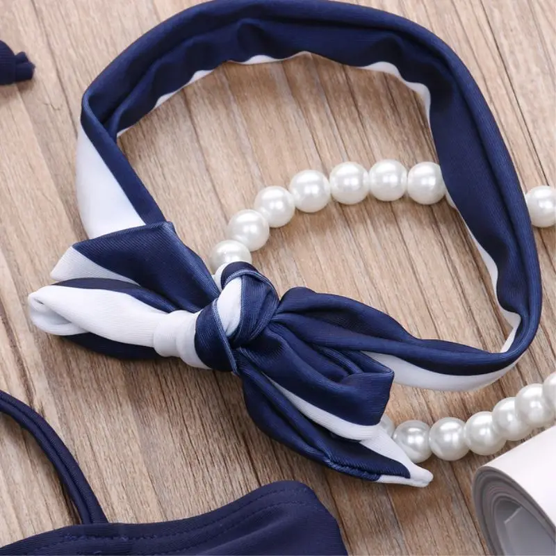 

3Pcs Swim Suit Kids Baby Girls Bikini Set Outfits Navy Striped Headband Swimsuit Girl Swimwear Bathing Suit Swimming Wear