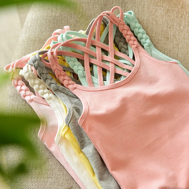 

Girls Camisole 2-12Years Children's Cotton Vest Cross Back Summer Suspender Kids Girls T-Shirt Solid Pink Gray Tops Underwear