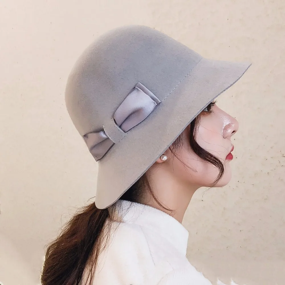 Винтажная Черная Женская Дамская Шляпка колокольчиком шляпа котелок с широкими