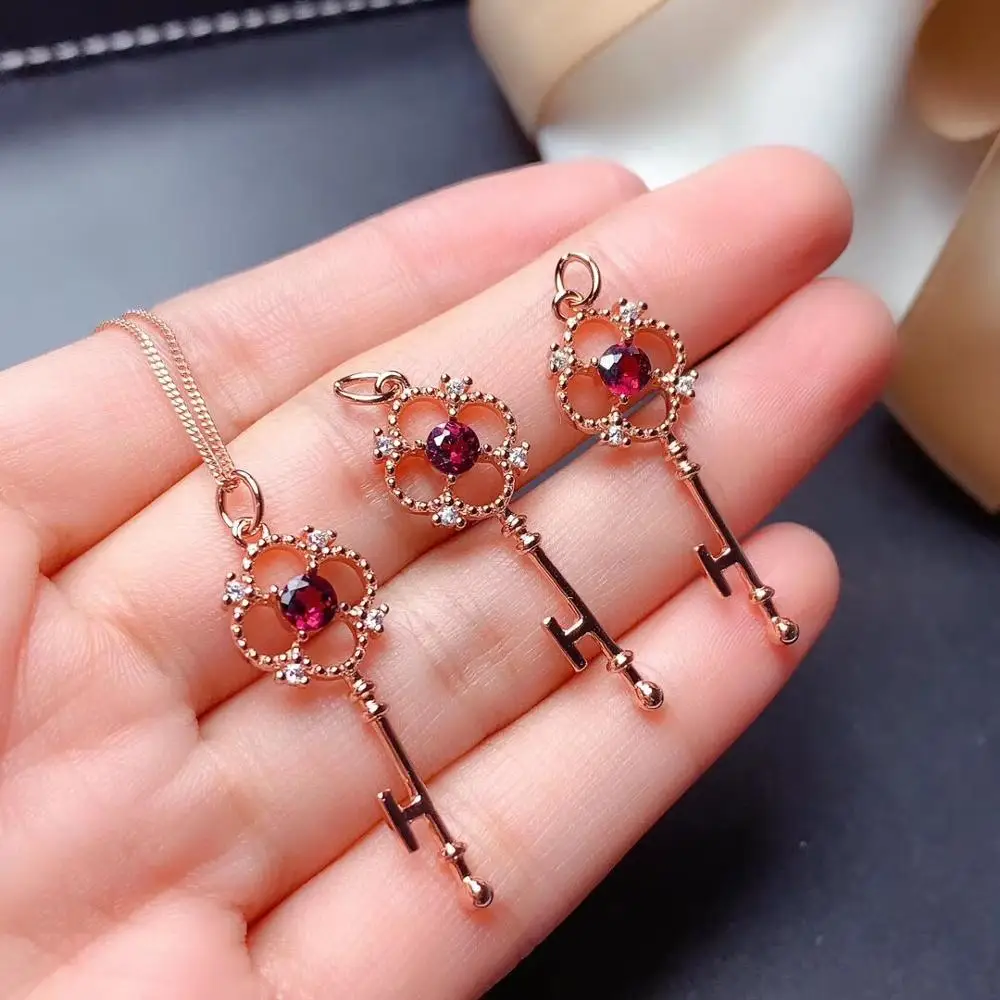 Грация Прекрасный Клевер ключ S925 серебро натуральный красный гранат драгоценный
