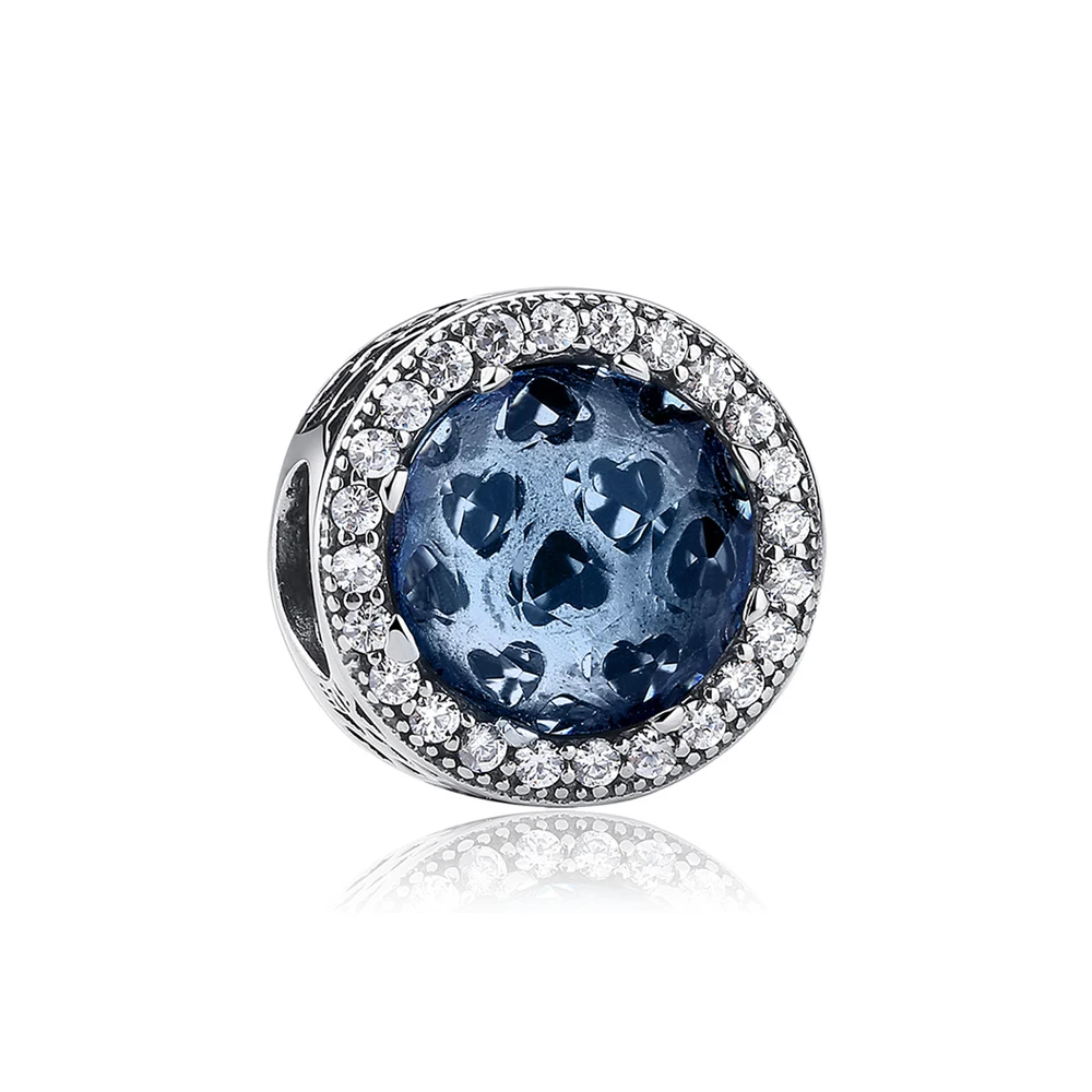 Браслет из серебра 925 пробы с подвеской в виде сердца глубокого голубого