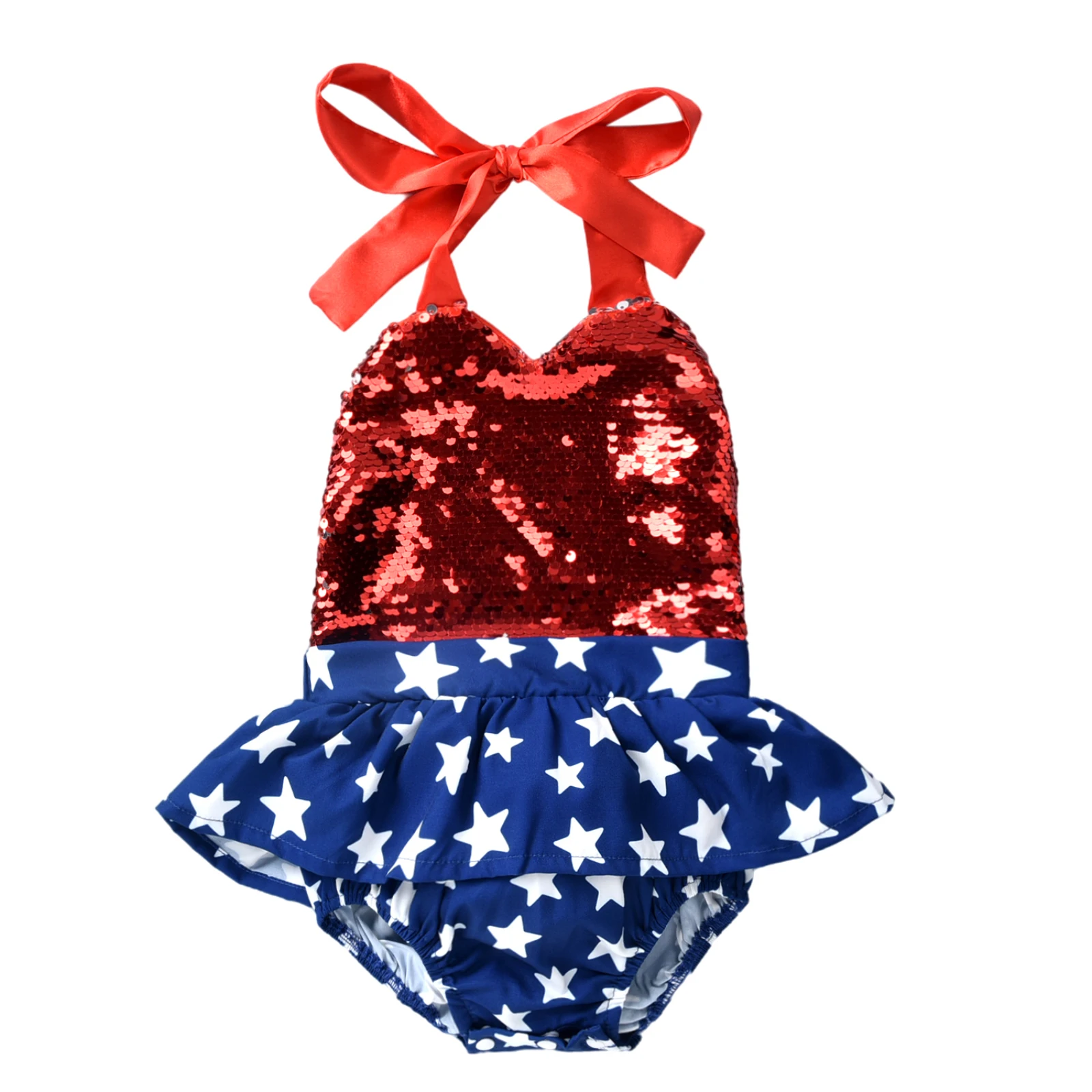 

Independence Day Newborn Baby Girl Rompers Sequins Star Print Jumpsuit Costumes Sunsuit
