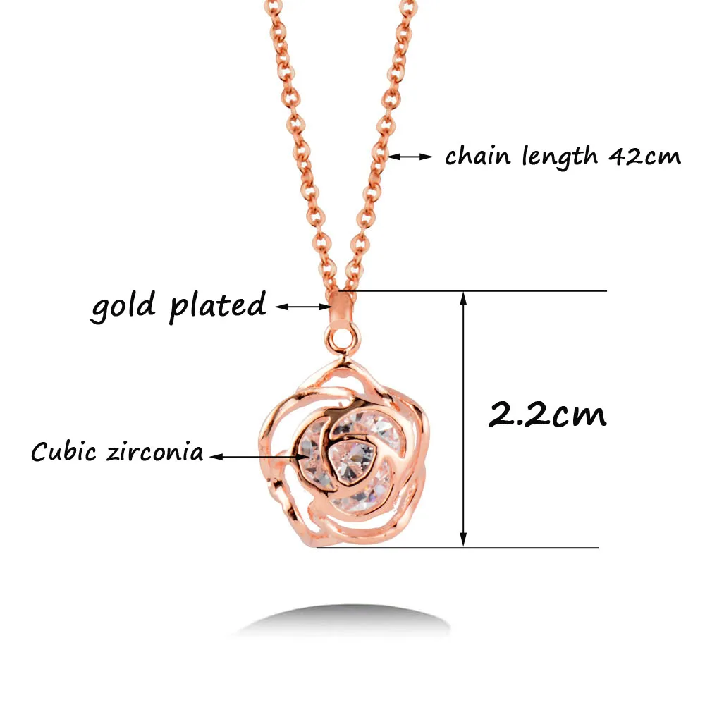 

LEEKER Cubic Zirconia Inside Hollow Rose Flower Pendant Necklace Choker Link Chain For Women Accessories Jewelry 097 LK8